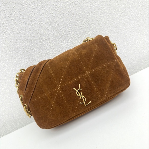 Yves Saint Laurent Tan Suede Shoulder Bag with Gold Chain - Picture 4 of 9